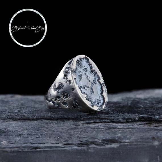 Black Zirconia Sterling Silver Ring: Chunky Art Deco Style