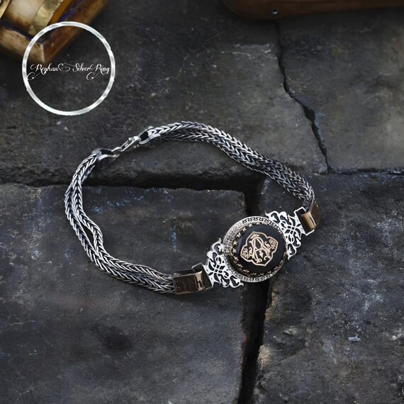 Personalized Sterling Silver Amber Bracelet: Turkish Gokturk Inscription