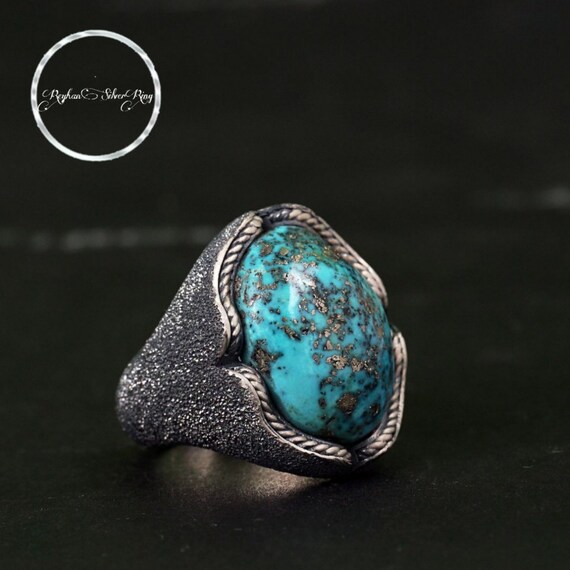 Handcrafted Arizona Turquoise Ring: Sandblasted Sterling Silver