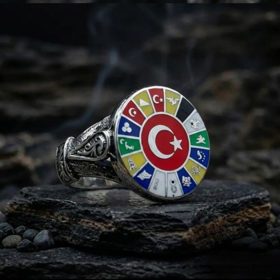 925 Sterling Silver 16 Turkish States Ring