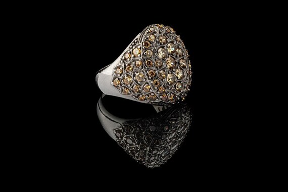 Champagne Zircon Ring: Unisex 925 Sterling Silver Adjustable Band