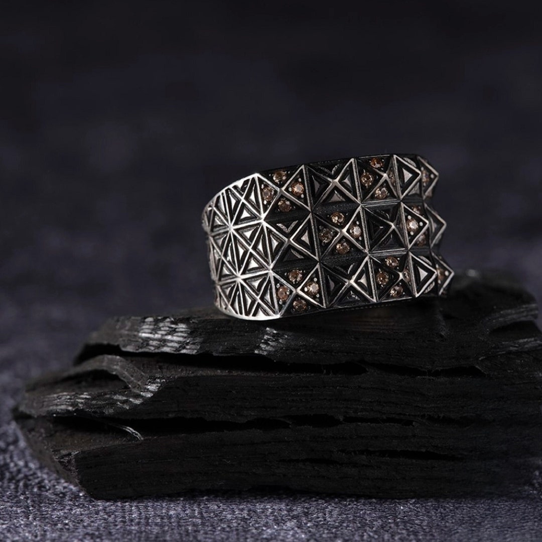 Handmade Sterling Silver Zircon Ring: Geometric Unisex Jewelry - Etsy