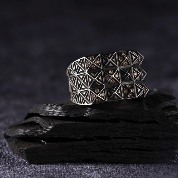 Handmade Sterling Silver Zircon Ring: Geometric Unisex Jewelry
