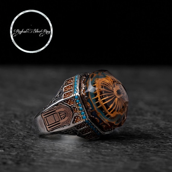 Handmade 925 Sterling Silver Islamic Ring: Ottoman Turquoise Gemstone