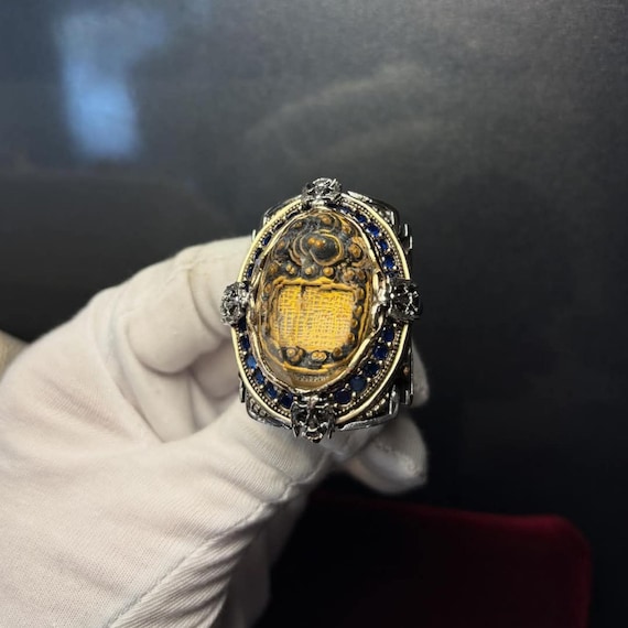 Hand-Carved Sultan Ahmed Mosque Ring with Natural Quartz – 925 Sterling Silver