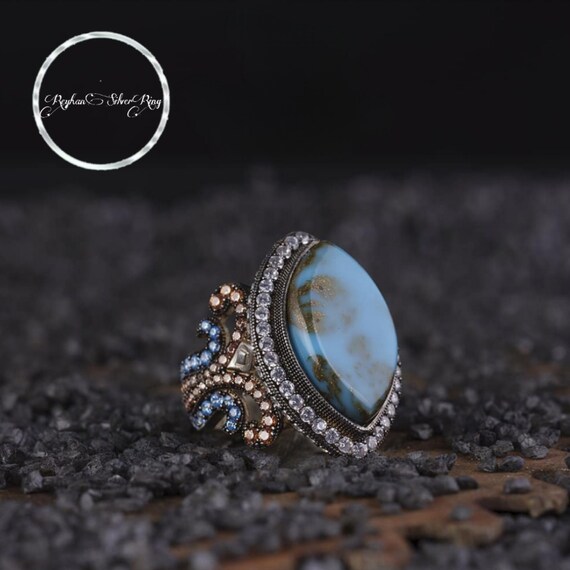 Turquoise Sterling Silver Ring: Citrine & Topaz Accent