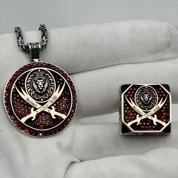 Engraved Lion & Sword Sterling Silver Ring: Islamic Zulfiqar Design