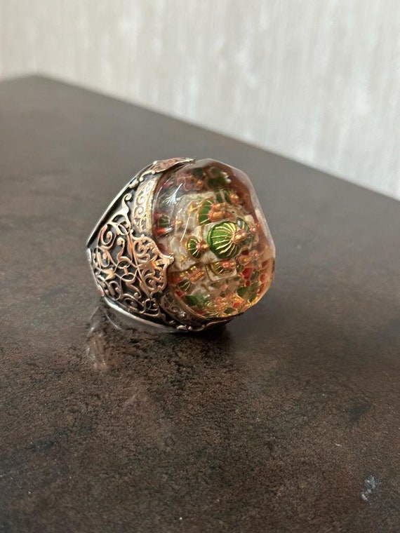 Handmade Islamic Hagia Sophia Silver Ring - Unique Shaving Work Jewelry