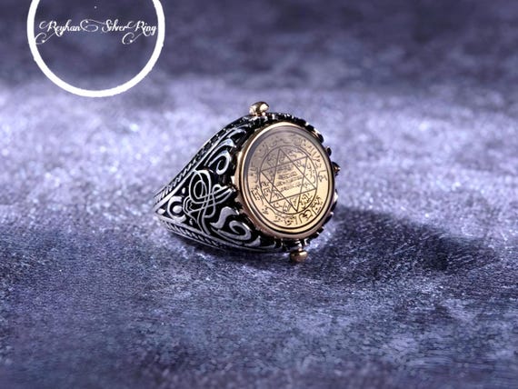 Seal of Solomon Ring: 925 Sterling Silver, Onyx Stone Talisman