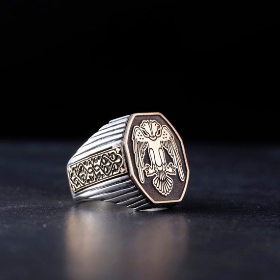 Sterling Silver Double Headed Eagle Ring: Turkish Ottoman Design