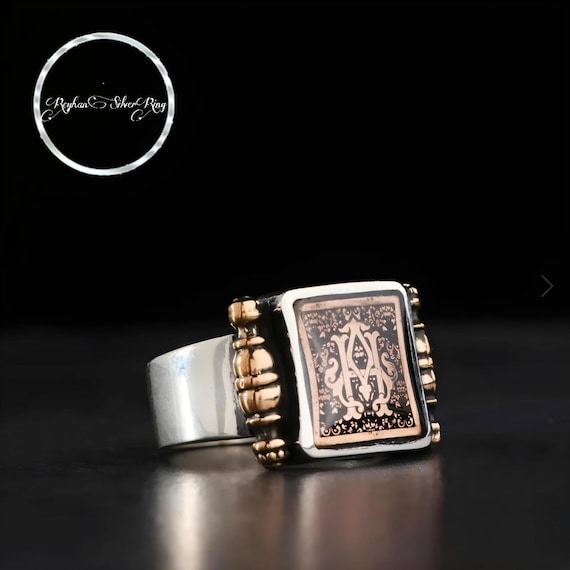 Personalized Sterling Silver Zulfiqar Swords Ring: Custom Letter & Logo