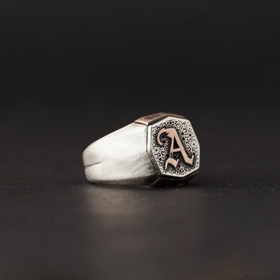 Sterling Silver Initial Signet Ring: Personalized Engraved Monogram