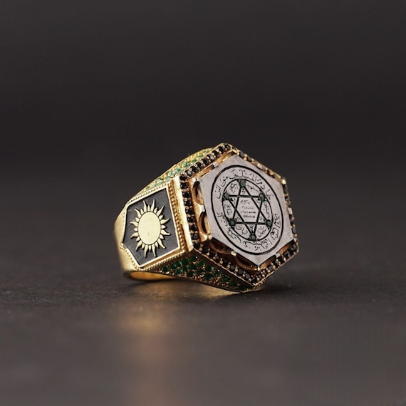 Unique Seal of Prophet Solomon Ring, 925 Silver Protective Men's Charm Ring