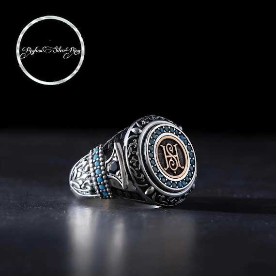 Personalized Sterling Silver Ring: Initial & Turquoise Stone