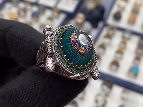 Ottoman 925 Sterling Silver Ring: Natural Stone, Signed Jewelry