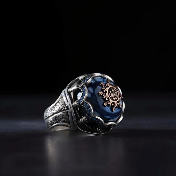 Kyanite Stone Sterling Silver Ring: Islamic Jewelry, Adjustable Band