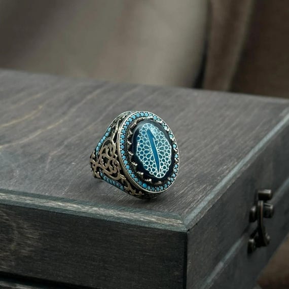 Handmade Sterling Silver Elif Ring, Ottoman Seljuk Turquoise Statement Jewelry