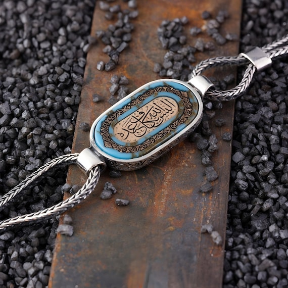 Turquoise Stone Mens Silver Bracelet: Turkish Handmade Islamic Jewelry