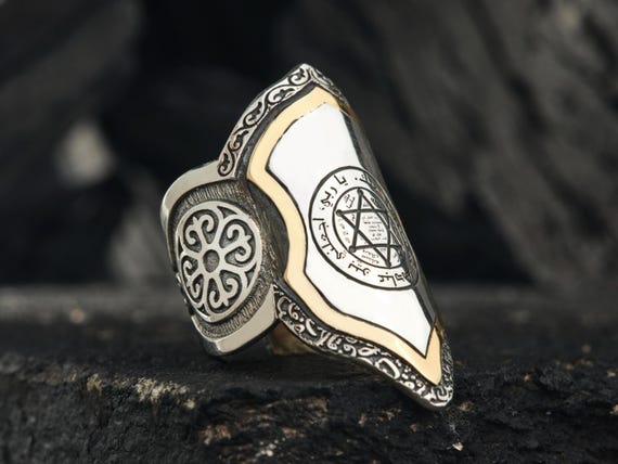 Seal of Solomon Silver Zihgir Men's Ring - Personalized Engraved Spiritual Jewelry - Thumb Ring