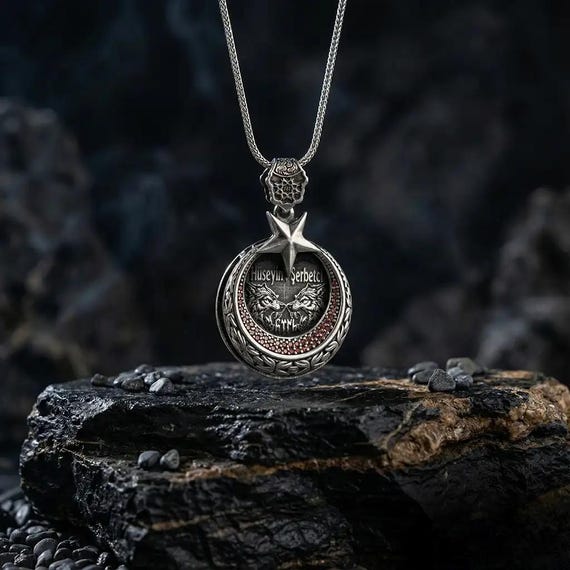 Sterling Silver Moon Star Medallion Necklace