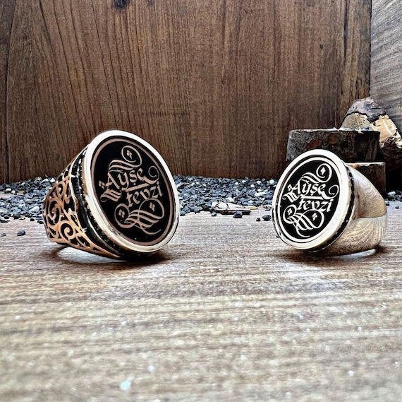 Personalized Sterling Silver Signet Ring: Custom Drawing, Logo, Name Engraving