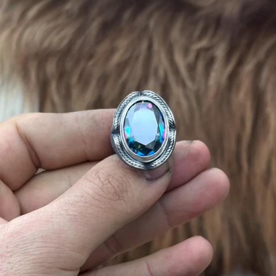 Handmade Mystic Topaz Ring: 925 Sterling Silver Unisex Jewelry Gift