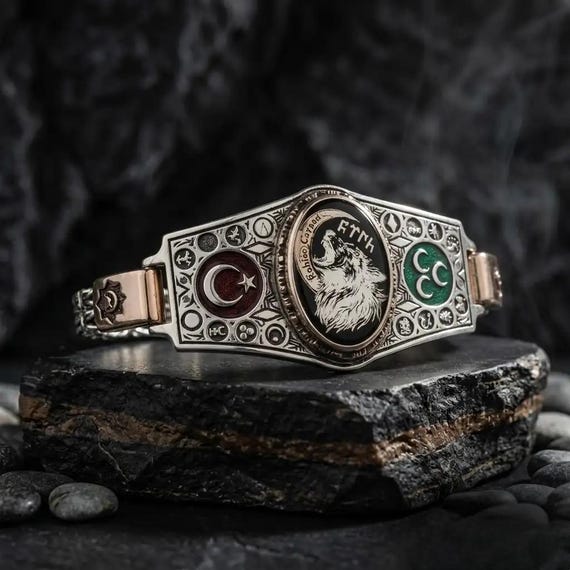 Bozkurt Wolf Silver Bracelet Turkish Crescent Star