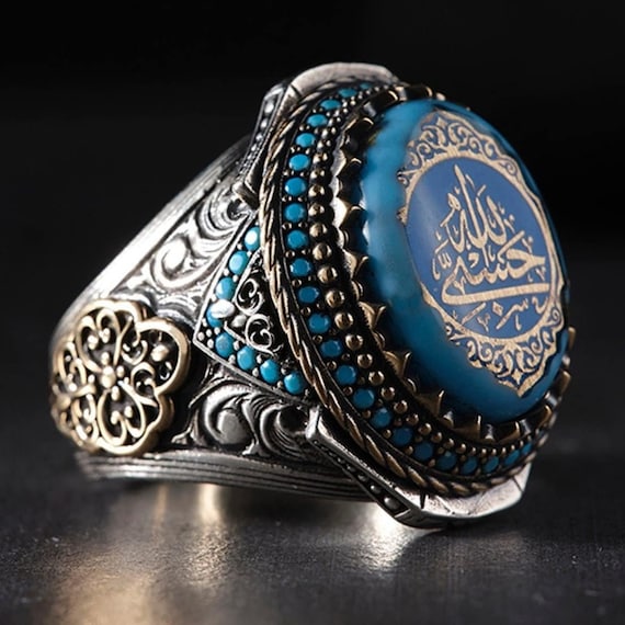 Unique Patience Ring for Him - Turquoise & Silver Ottoman Jewelry for Valentine's