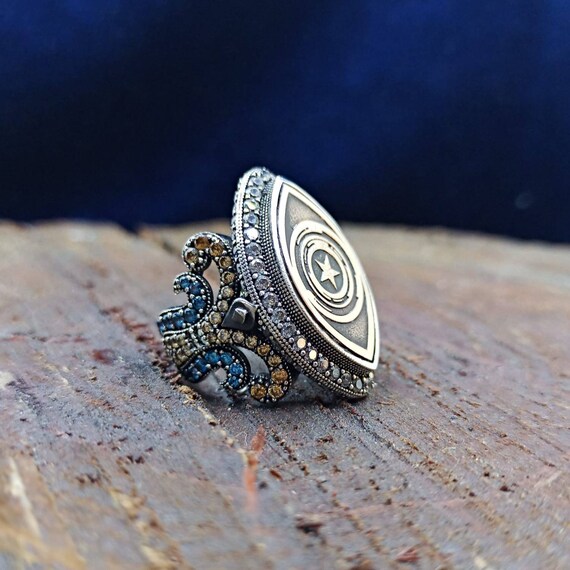 Sterling Silver Star Ring: Onyx Stone, Adjustable Band