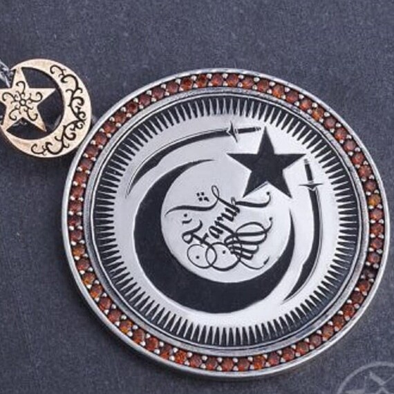 Sterling Silver Moon Star Necklace: Red Zircon Stone, Personalized Jewelry