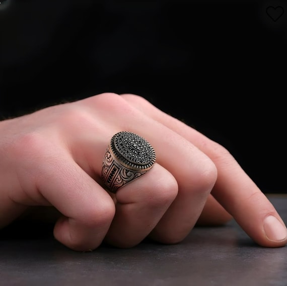 Handcrafted Sterling Silver Black Topaz Oval Ring - Elegant Jewelry for Him