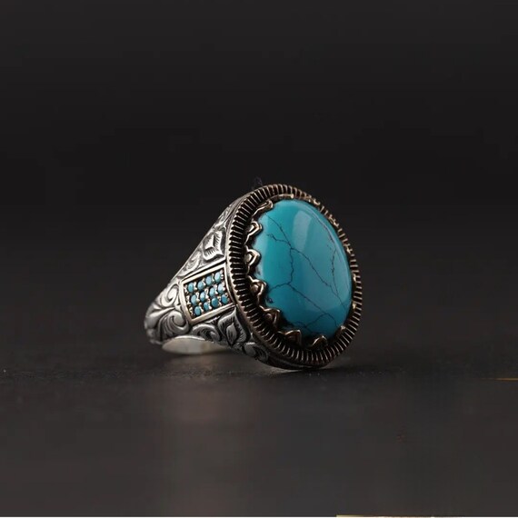 Minimalist Turquoise Stone Ring for Him, Natural Gemstone Jewelry, Stylish Statement Piece