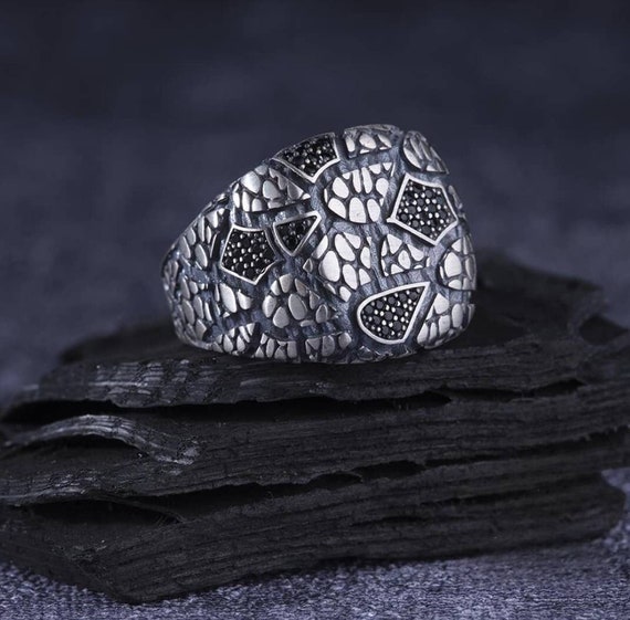 Handmade Sterling Silver Men's Ring: Zircon Stone Turkish Ring