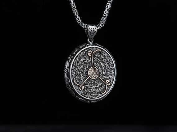 Handcrafted Sterling Silver Prayer Medallion Necklace: Arabic Calligraphy, Personalized Name
