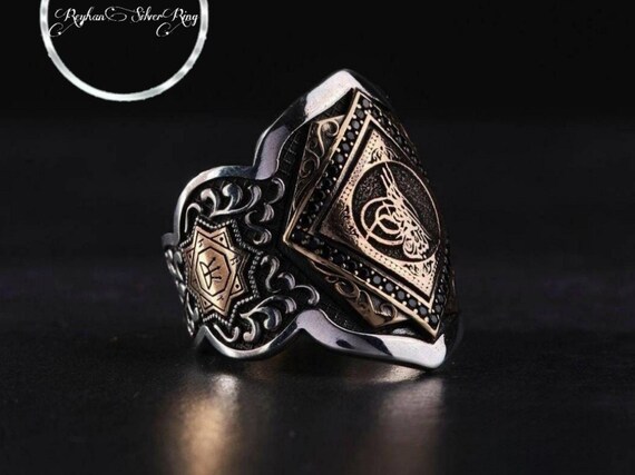 Ottoman Tugra Sterling Silver Thumb Ring: Handmade Turkish Zihgir Ring