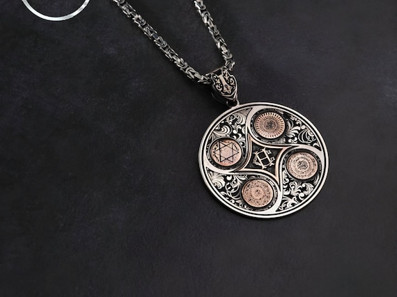 Men's Sterling Silver Talisman Pendant Necklace: Seal of Solomon, Surah Inshirah