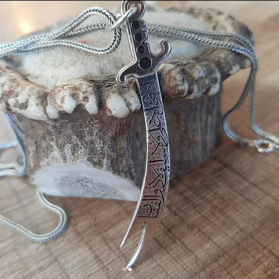 Zulfiqar Sword Necklace: 925 Sterling Silver, Islamic Jewelry