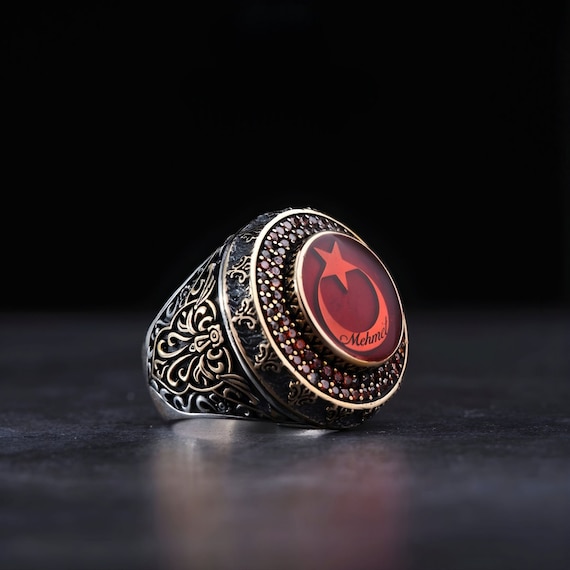 Celestial Custom Name Ring - Handmade Silver Moon Star Ring