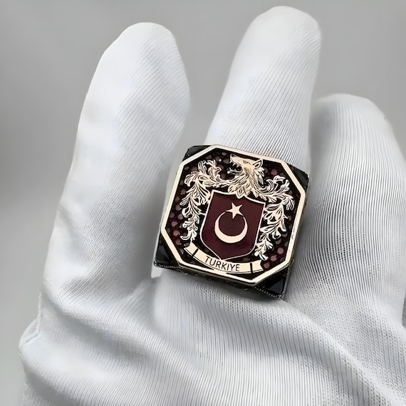 Handcrafted Sterling Silver Wolf Ring: Engraved Bozkurt, Cracked Earth Design