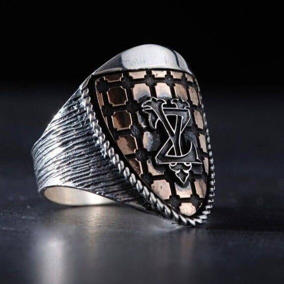 Turkish Inspired Sterling Silver Ring for Men, Custom Initial Engraving, Handmade Statement Piece