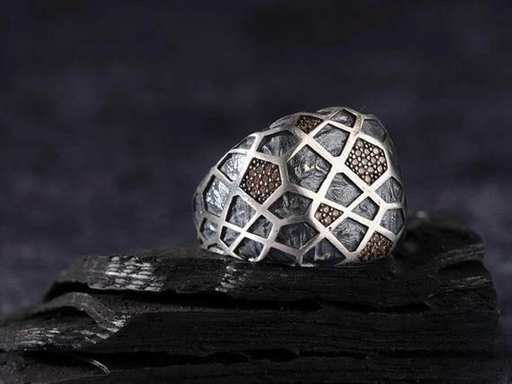 Zircon Stone Mens Silver Ring: Turkish Handmade Adjustable Jewelry