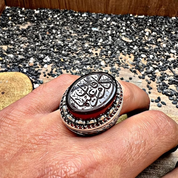 Customizable Sterling Silver Agate Ring: Surah Rahman Verse, Arabic Calligraphy