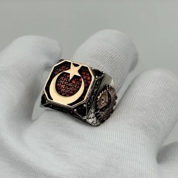Personalizable Sterling Silver Ring: Moon Star Garnet Stone, Handmade