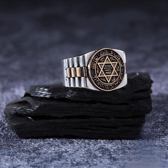 Sterling Silver Solomon Seal Ring: Star of David Band Design