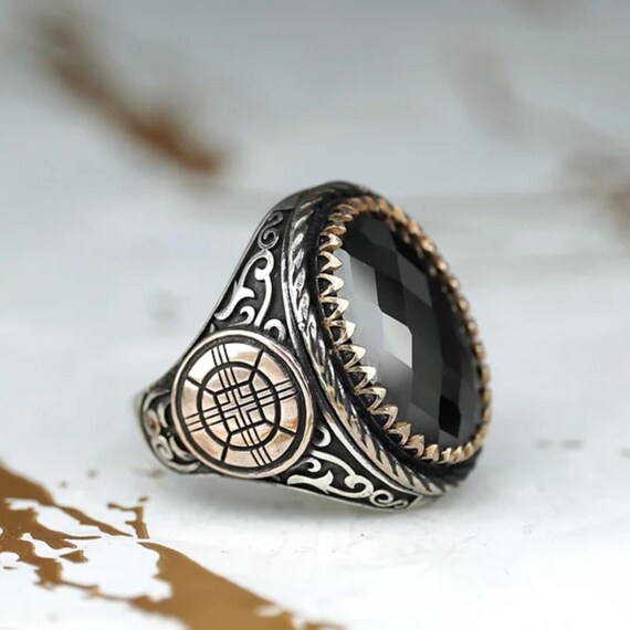 Facet Cut Silver Ring with Black Onyx Stone | Handcrafted Jewelry