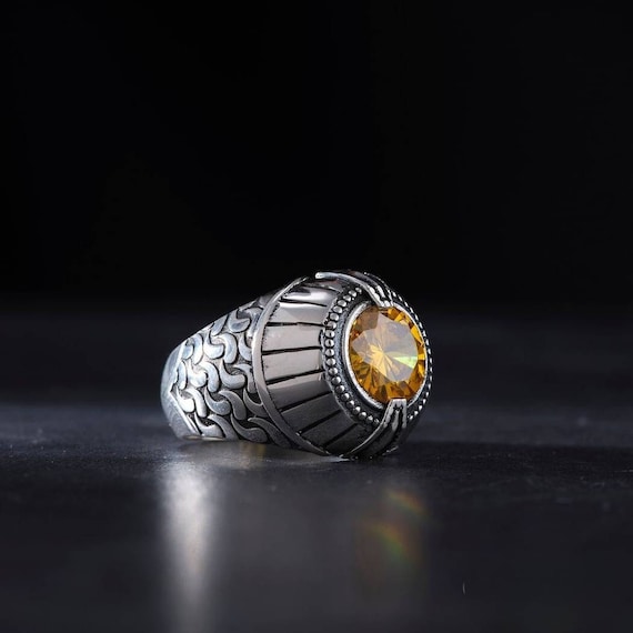 Handcrafted Citrine Gemstone Ring: Adjustable 925 Sterling Silver