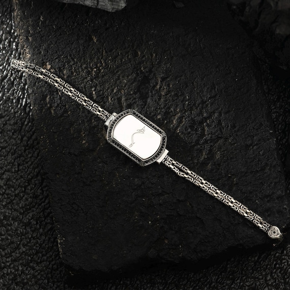 Hic Engraved Sterling Silver Bracelet for Men, Black Stone Islamic Bracelet