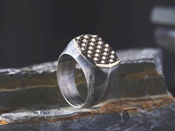 Handmade Sterling Silver Signet Ring: Red Micro Stone Octagon