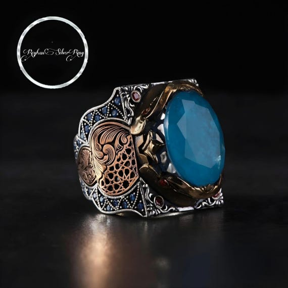 Handcrafted Sterling Silver Ring: Blue Paraiba Stone, Zircon Accents