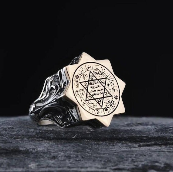 Sterling Silver Suleiman Seal Ring: Red Amber Stone, Adjustable